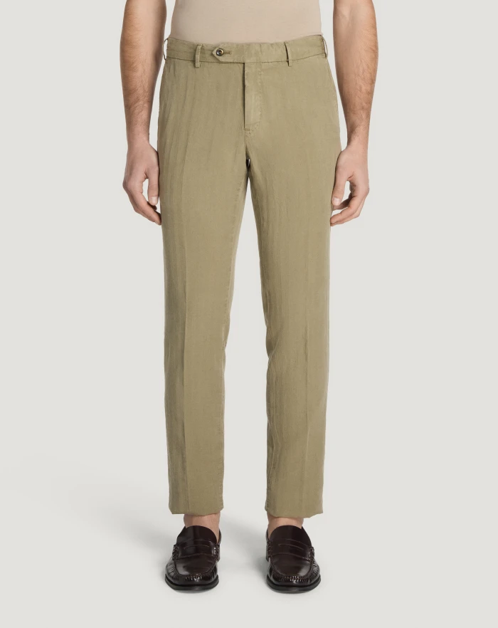 Slim herringbone cotton and linen trousers